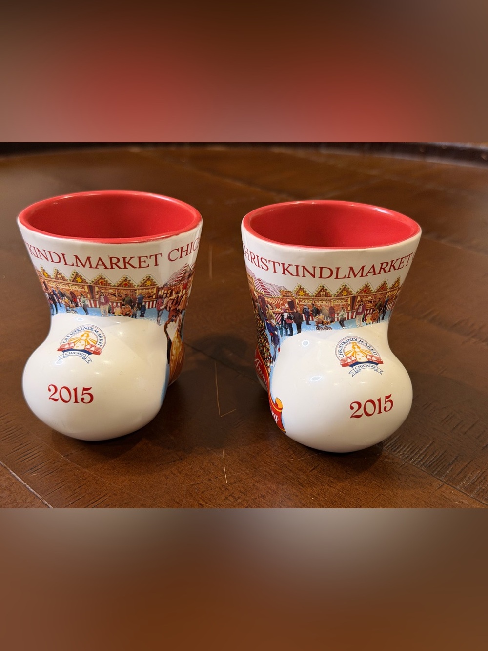 Christkindlmarket Chicago 2015 20th Anniversary Boot Mugs Set of 2 Christmas